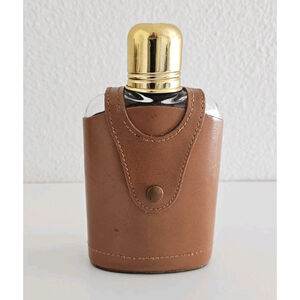 Vintage Flask With Leather Case Retro Classy Whiskey Brandy Topgrain Cowhide